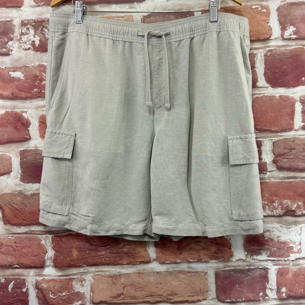Cubavera Shorts Mens Large Beige Linen Blend Cargo Pockets Basic Casual Summer